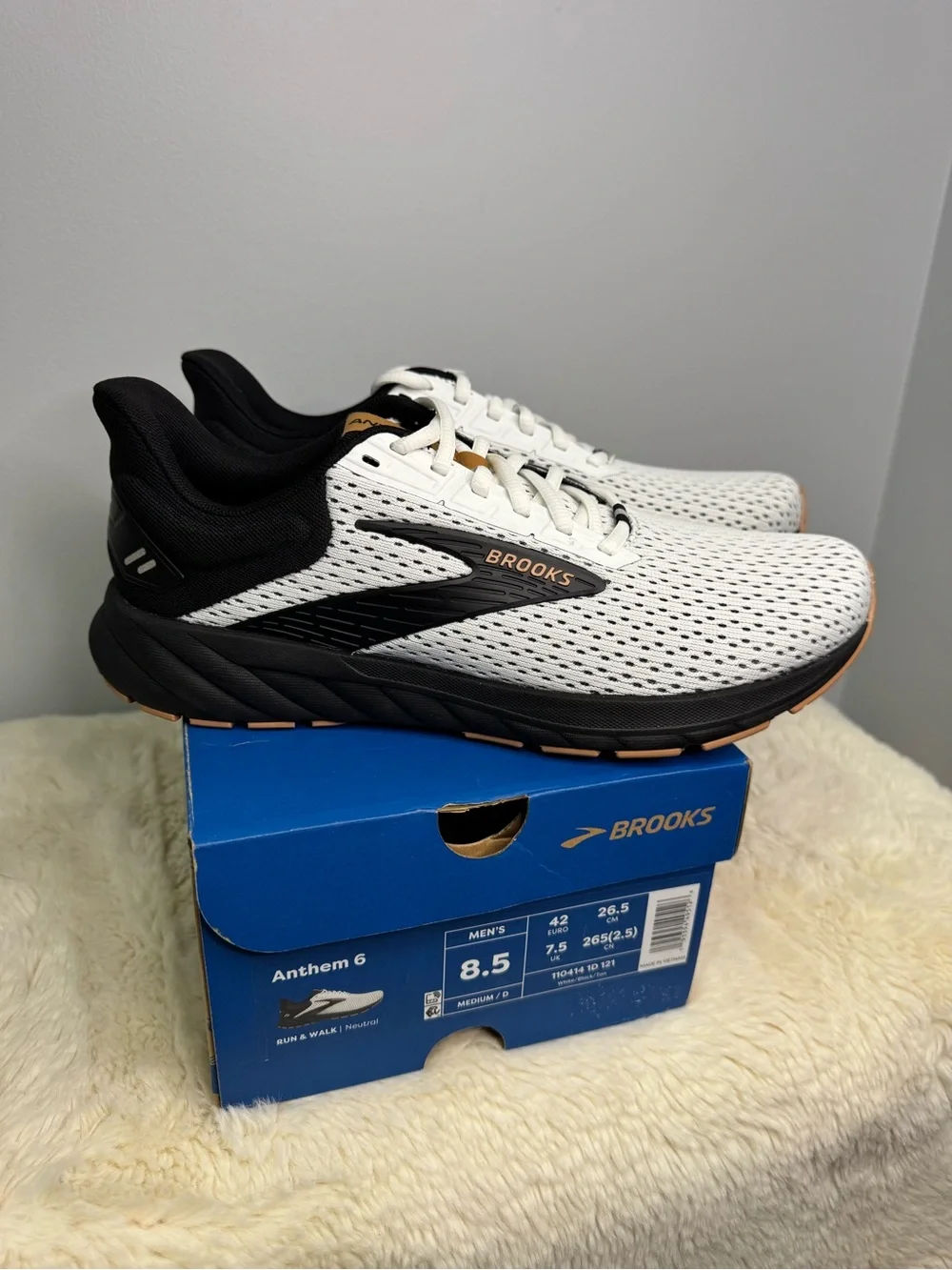 Brooks White, Black and Tan Men's Athletic Running Shoes